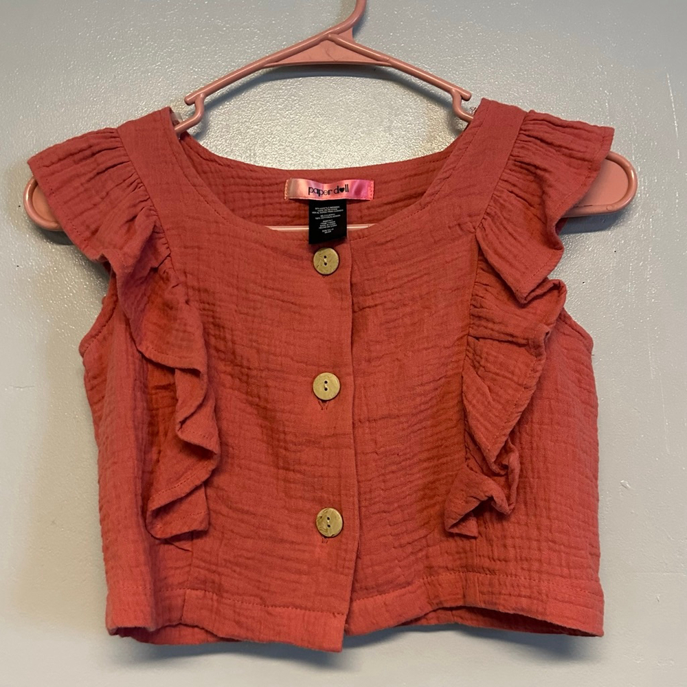 Women's Paper Doll Coral Ruffle Crop Top size Juniors XS 100% cotton